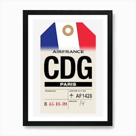 Paris (CDG) France Vintage Airline Luggage Tag Art Print