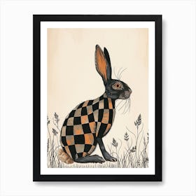 Checkered Giant Blockprint Rabbit Illustration 1 Art Print