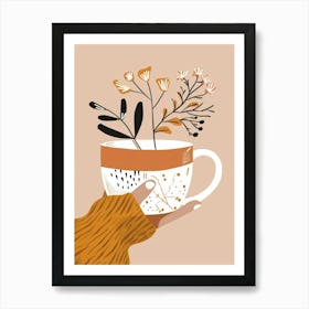 Coffee Cup With Flowers Art Print