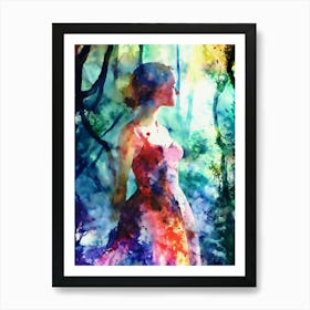 Girl In The Forest Watercolor Painting Art Print