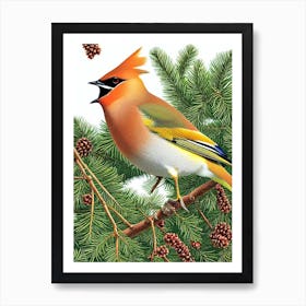 Cedar Waxwing 2 Haeckel Style Vintage Illustration Bird Art Print