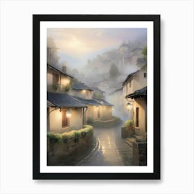 Village In The Mist Art Print