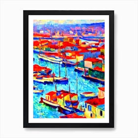 Port Of Izmir Turkey Brushwork Painting harbour Art Print
