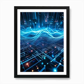 Abstract Cyber Security Theme With Geometric Dots And Lines Forming A Network Like Grid Blue And N 2 1 Art Print