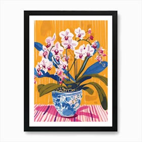 Orchid Flowers On A Table   Contemporary Illustration 2 Art Print