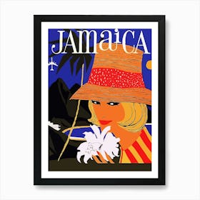 Jamaica, Woman With Tropic Flower On The Coast Art Print