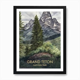 Grand Teton National Park Watercolour Vintage Travel Poster 3 Art Print