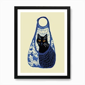 Black Cat In A Blue Net Bag Bag Art Print