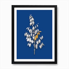 Vintage Adams Needle Black and White Gold Leaf Floral Art on Midnight Blue Art Print