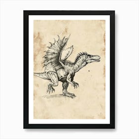 Dinosaur With Wings Etching Style Art Print