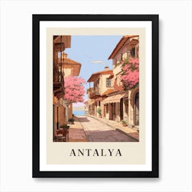 Antalya Turkey 5 Vintage Pink Travel Illustration Poster Art Print
