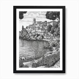 Drawing Of A Dog In Isola Bella, Italy In The Style Of Black And White Colouring Pages Line Art 04 Art Print