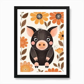 Floral Cute Baby Pig Nursery (8) Art Print