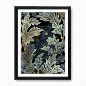 Black Cat Print William Morris Wall Art Poster Black Cat Floral Art Print