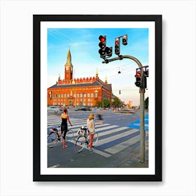 Denmark, Copenhagen, Road Junction In Front Of Town Hall Art Print