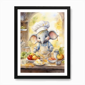 Elephant Painting Cooking Watercolour 1 Art Print