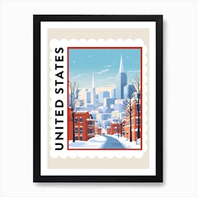 Retro Winter Stamp Poster Boston Usa 2 Art Print