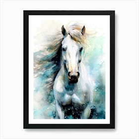 White Horse Watercolor Painting animal Art Print