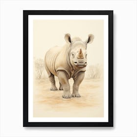 Rhino Walking Through The Landscape Illustration 2 Art Print