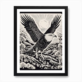 B&W Bird Linocut Osprey 1 Art Print