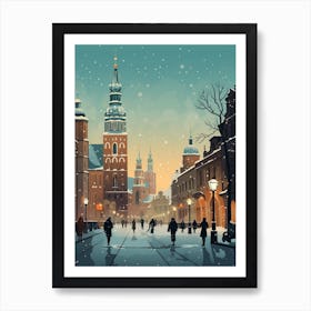 Winter Travel Night Illustration Krakow Poland 2 Art Print