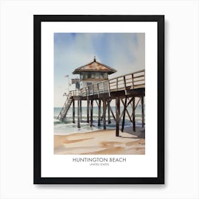 Huntington Beach 4 Watercolour Travel Poster Art Print