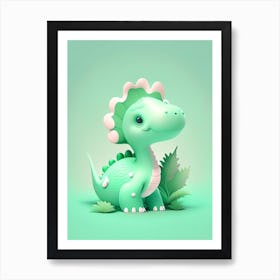 Eoraptor Cute Mint Dinosaur Art Print