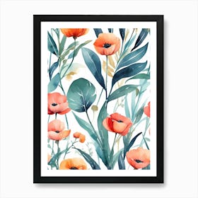 Watercolor Poppies Seamless Pattern Art Print