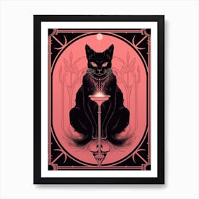 The Hierophant Tarot Card, Black Cat In Pink 0 Art Print