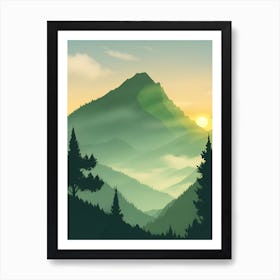 Misty Mountains Vertical Background In Green Tone 26 Art Print