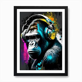 Gorilla Using Dj Set And Headphones Gorillas Graffiti Style 1 Art Print