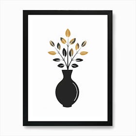 Black Vase With Gold Leaves Art Print