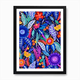 Neon Bloom - Navy Art Print