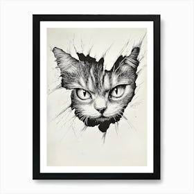 Angry Cat Watching from Wall Hole 2 Art Print