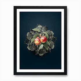 Vintage Peach Fruit Wreath on Teal Blue n.0466 Art Print