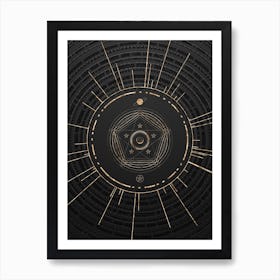 Geometric Glyph Symbol in Gold with Radial Array Lines on Dark Gray n.0166 Art Print