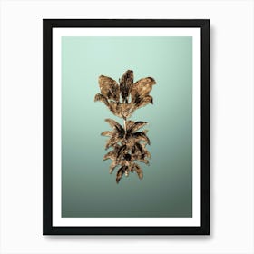 Gold Botanical Blood Red Lily Flower on Mint Green n.3368 Art Print