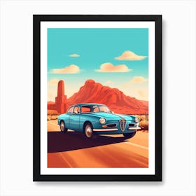 A Alfa Romeo Giulia Car In Route 66 Flat Illustration 4 Art Print