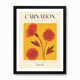 Vintage Yellow And Red Carnation Flower Of Spain Art Print