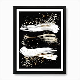 Gold Brush Strokes On Black Background Art Print