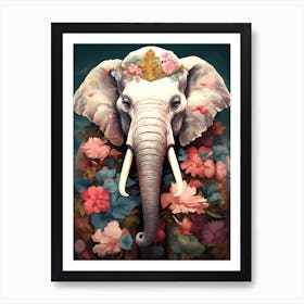 Elephant With Flowers 1 Affiche