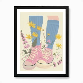Illustration Pink Sneakers And Flowers 1 Art Print