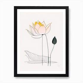 Lotus Flower In Garden Minimal Line Drawing 3 Art Print