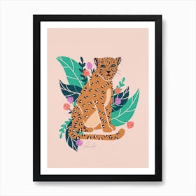 Leopard and Flowers Art Print