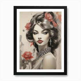 Girl With Roses Art Print