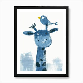 Small Joyful Giraffe With A Bird On Its Head 12 Art Print