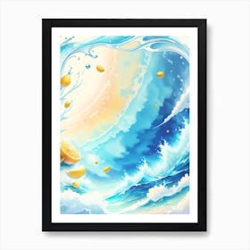 Wallpaper With Lemons And Waves Art Print