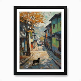 Painting Of Seoul South Korea With A Cat In The Style Of Impressionism 1 Art Print