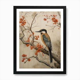 Dark And Moody Botanical Kingfisher 1 Art Print