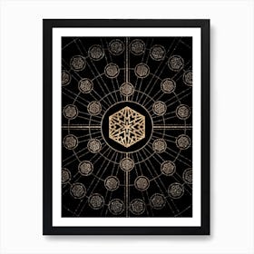 Geometric Glyph Radial Array in Glitter Gold on Black n.0235 Art Print